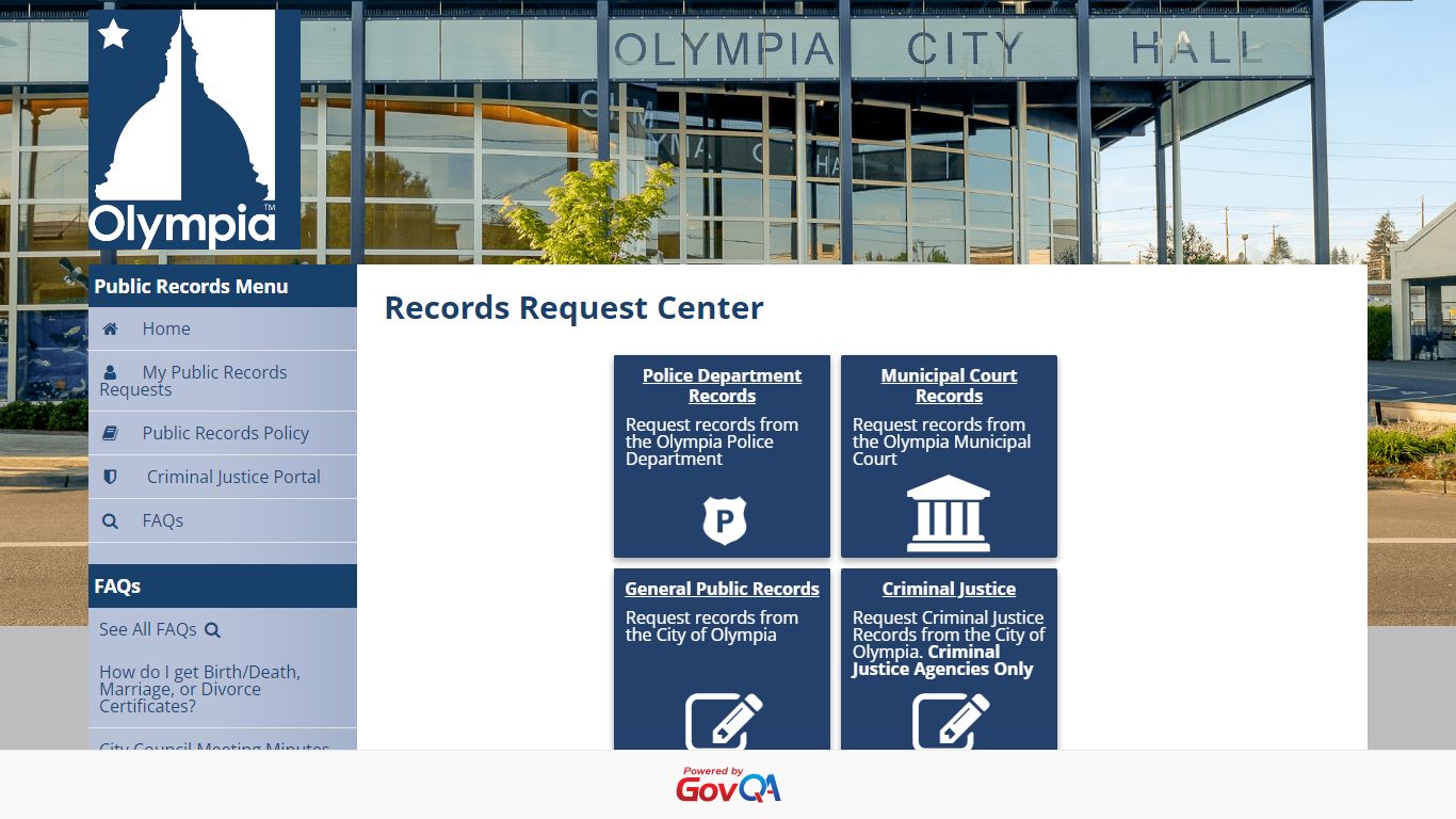 OLYMPIA WA PUBLIC RECORDS REQUEST CENTER