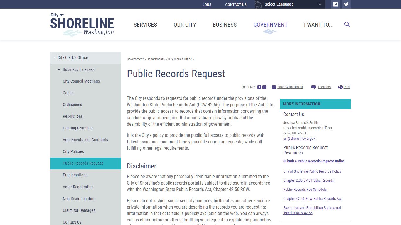 Public Records Request | City of Shoreline